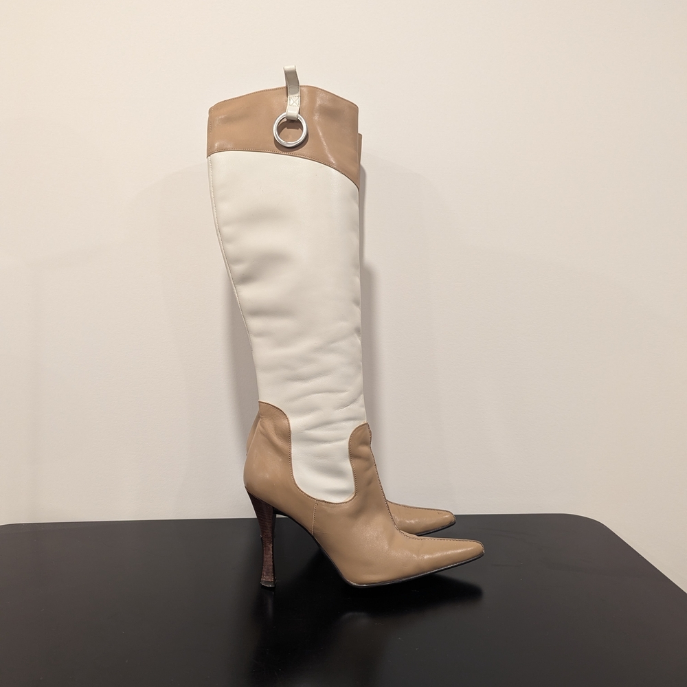 Aldo Chic White and Tan Heeled Boots